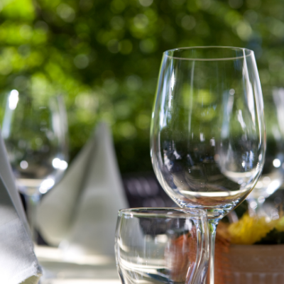 Wine glass on dinner table