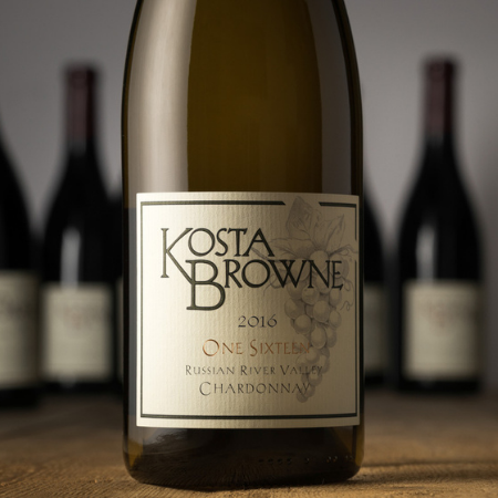 Close up of a bottle of Kosta Browne wine